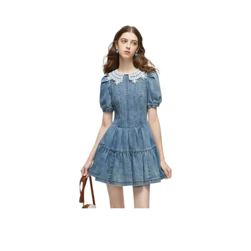 JORYAweekend Короткий рукав Платье Женское Джинсовый синий