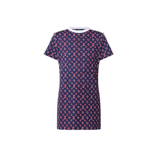 LOUIS VUITTON Короткое платье с короткими рукавами женское темно-синий
