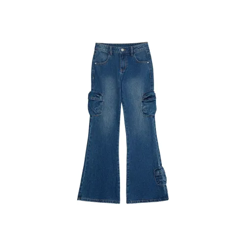 BETTERSAY Карго Брюки Женские Джинсовый Синий