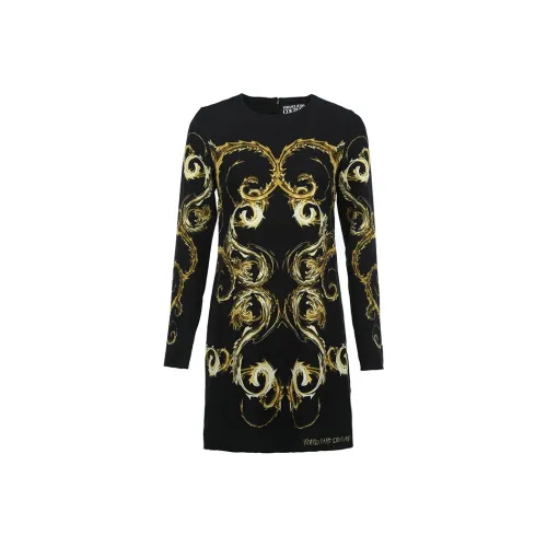 VERSACE JEANS COUTURE FW24 Длинное платье с длинным рукавом женское черное