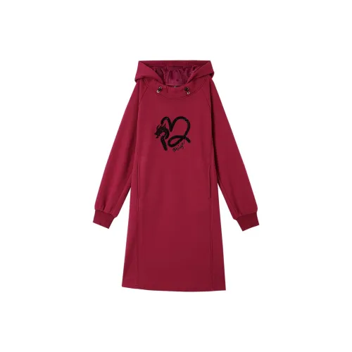 OUNIXUE Длинное платье с длинным рукавом женское красное