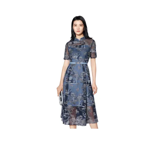 BBLLUUEE Короткий рукав Платье Женское Ink Синий