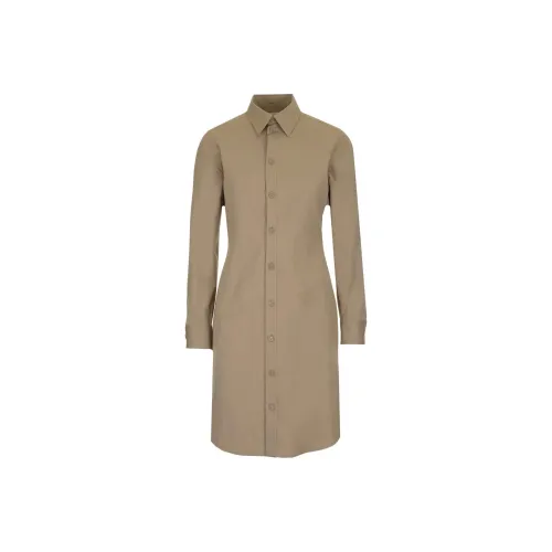 Bottega Veneta Длинное платье с длинными рукавами женское коричневое