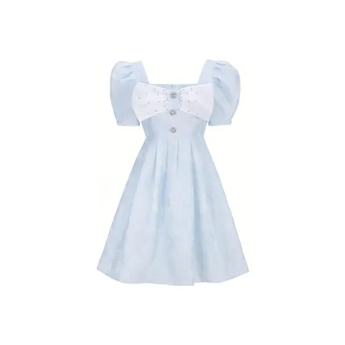 AIVEI Кристально-синий Женские Платья с Коротким Рукавом