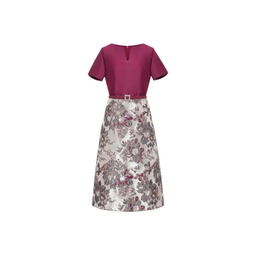 BBLLUUEE Короткий рукав Платье Женское Кленовый лист Красный