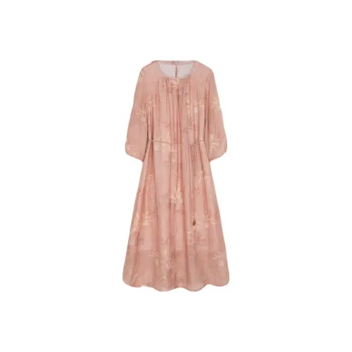 IHIMI Длинное платье с длинными рукавами женское коричневый розовый