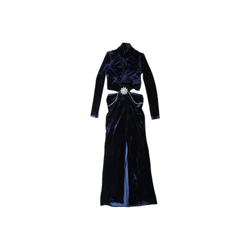 Paco Rabanne Длинное платье с длинными рукавами женское морской синий