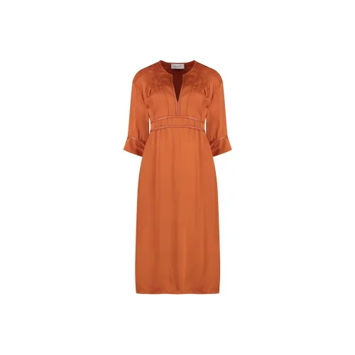 Yves Salomon Длинное платье с длинными рукавами женское медного цвета