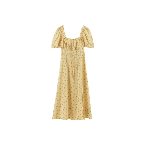 MIGU Желтые Женские Короткие Платья с Рукавами