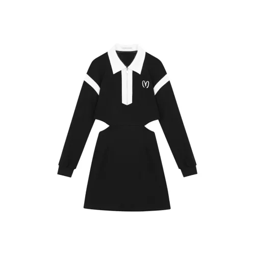 VEGA CHANG 2023 Осенний Длинный Длинный Рукав Платье Женские BLACK CUT Out