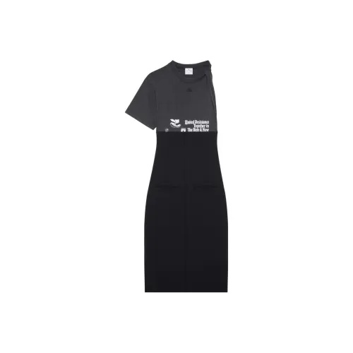 COURREGES Черное Женское Короткое Платье с Рукавами