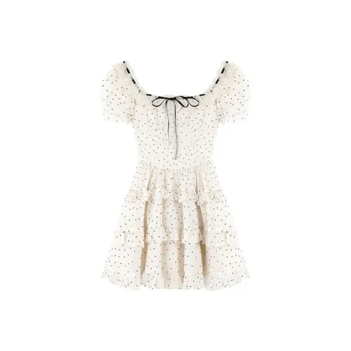 TIBINB Короткий рукав Платье Женское Белое