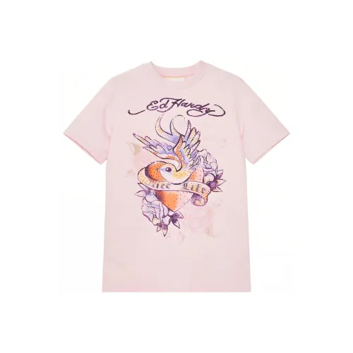 Ed Hardy Камелия Розовый Женские Короткие Платья с Рукавами