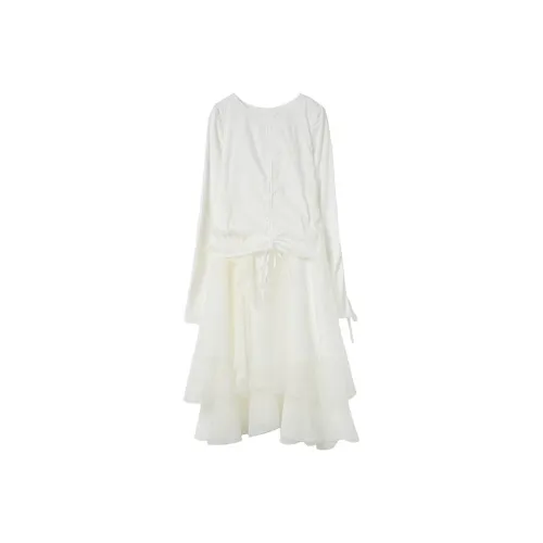 YITOUAGUA Белый Женские Длинные Платья с Длинными Рукавами