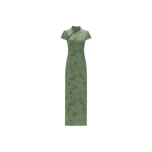 IQC Короткий рукав Платье Женское Зеленое