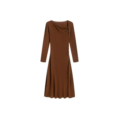 MOSIIMORII Длинное платье с длинными рукавами женское карамельный кофейный