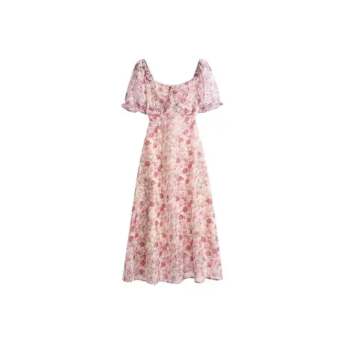 Lookinto Короткий рукав Платье Женское Розовое