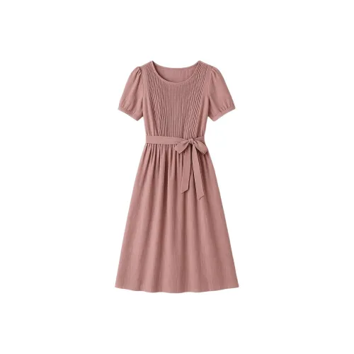 LUYOUYE Короткий рукав Платье Женское Пыльно-розовый