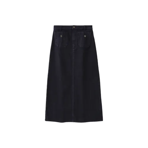MOPROBABLY Denim Long Skirt Women's Dark Blue