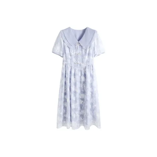 PLANE DRIFT Короткий рукав Платье Женское Синий