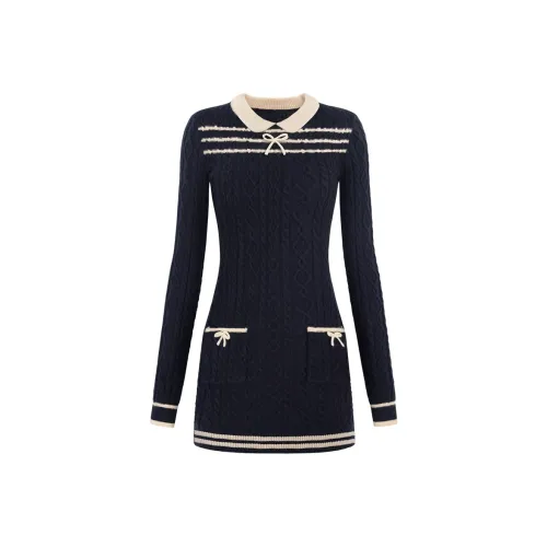 UNIFREE Длинное платье с длинными рукавами женское темно-синий