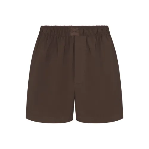 SKIMS SS25 Хлопковый поплин Боксер Повседневные шорты Женские Промытый Темный Sepia Моющийся Deep Коричневый