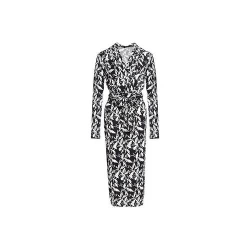 BESIONIA SS23 Длинное платье с длинными рукавами женское черно-белое с цветочным узором