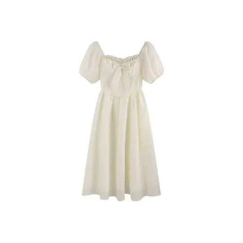 ARIADNAW STUDIO Короткий рукав Платье Женское Абрикосовое