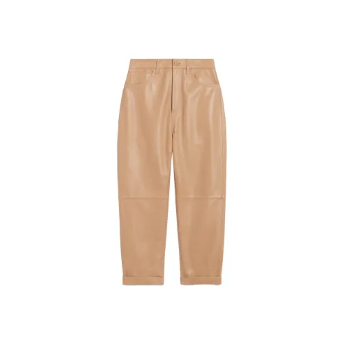 Sandro Кожаные брюки женские песочного цвета
