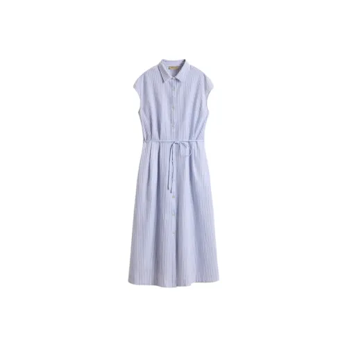 WOOLRICH Короткое платье с короткими рукавами женское синий и белый