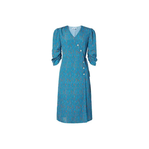 JZ Juzui Длинное платье с длинными рукавами женское цветочный дизайн озерно-голубой