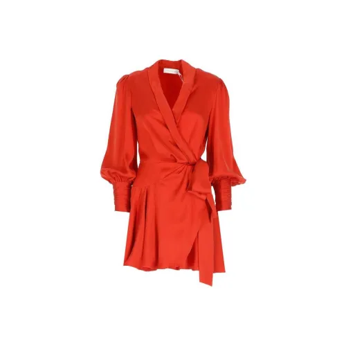 Zimmermann Длинное платье с длинными рукавами женское красное