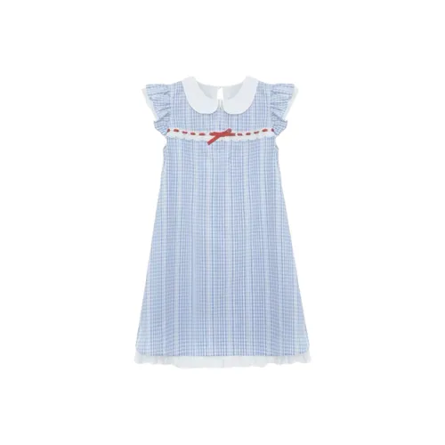 FINDSME GAGA Короткий рукав Платье Женское Синий