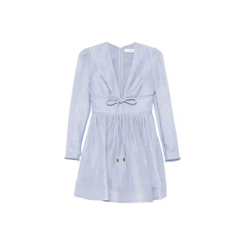 Zimmermann FW24 Длинное платье с длинными рукавами женское светло-синее