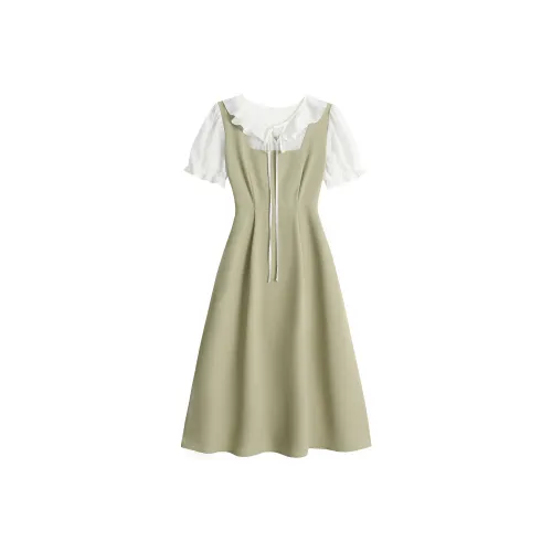 EIDOLON GRAIN Green Женские Короткие Платья с Рукавами