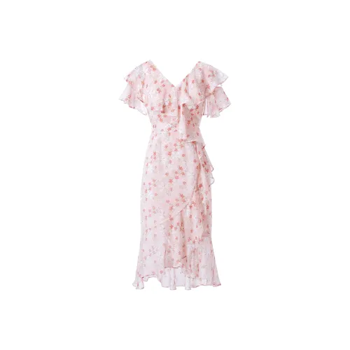 AUI Короткий рукав Платье Женское Розовое