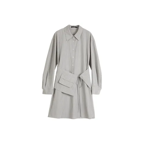 ELLE Длинное платье с длинными рукавами женское средне-серого цвета