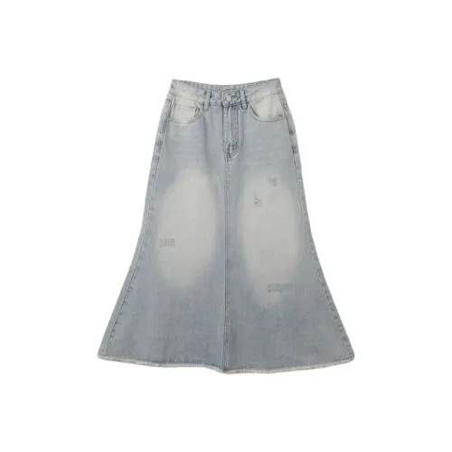 SETIROM Denim Long Skirt Women's Light Blue