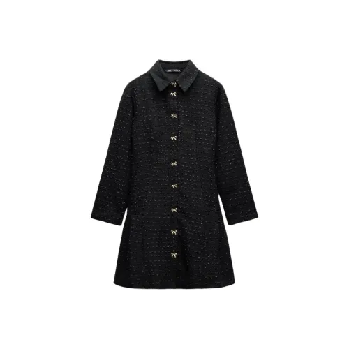 ZARA Длинное платье с длинными рукавами женское черное