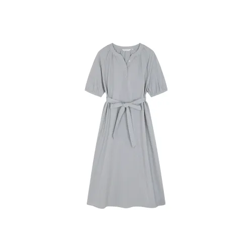 Mo Han Yi Mei Короткий рукав Платье Женское Пыльно-синий Серый