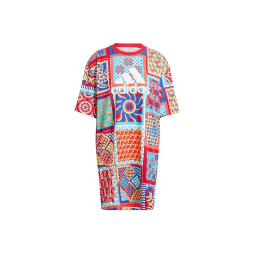 Adidas x FARM RIO Тонкий Платье Короткий Рукав Платье Женское Strength Красный