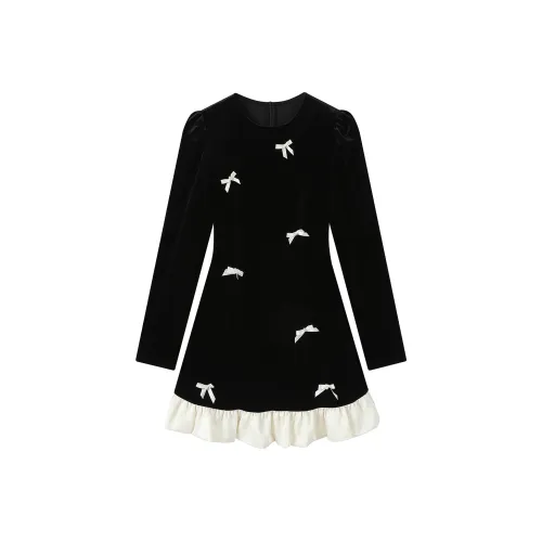 TUSHIFEI Длинное платье с длинным рукавом женское черное