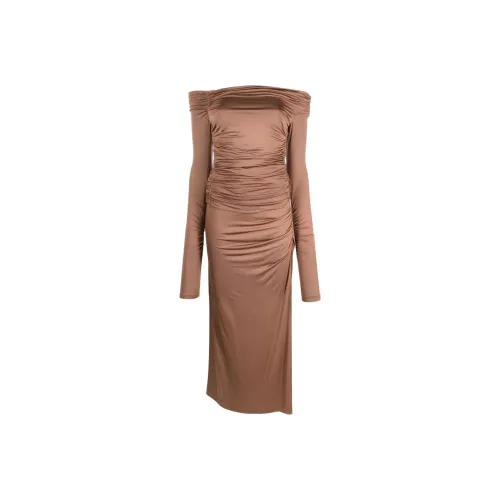 Helmut Lang Длинное платье с длинными рукавами женское ржаво-коричневый