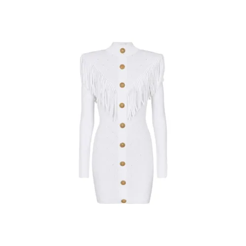 BALMAIN Белое Женское Длинное Платье с Рукавами