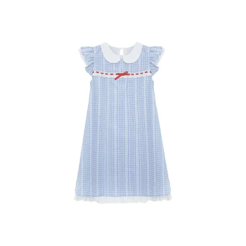 OSQ Короткий рукав Платье Женское Синее