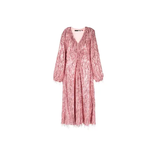 Rotate Длинное платье с длинными рукавами женское розовое