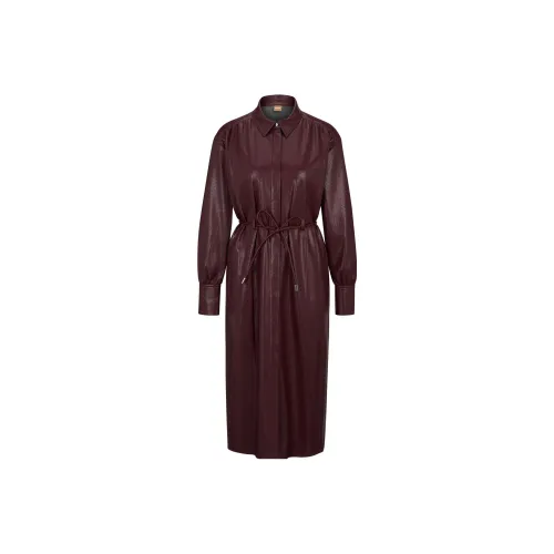 HUGO BOSS Бургундский Женские Длинные Платья с Рукавами