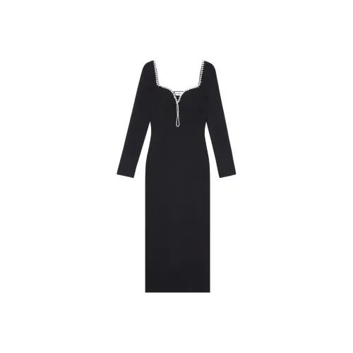 Self Портрет Черный Женские Длинные Платья с Рукавами