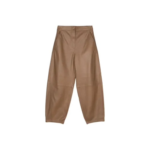 Yves Salomon SS24 Кожаные брюки женские цвет кофейный коричневый