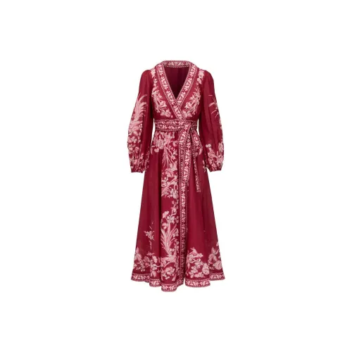 Zimmermann Red Женские Длинные Рукава Платья